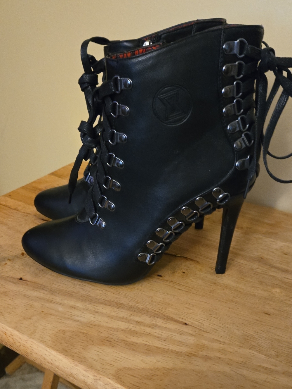 Her Universe Black Widoe Black Lace-Up High-Heel Ankle Boots